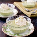 A silky-smooth green tea pudding topped with a sweet white chocolate whipped cream. #matchapudding #greenteapudding #chinesedessert #japanesedessert #matchagreentea