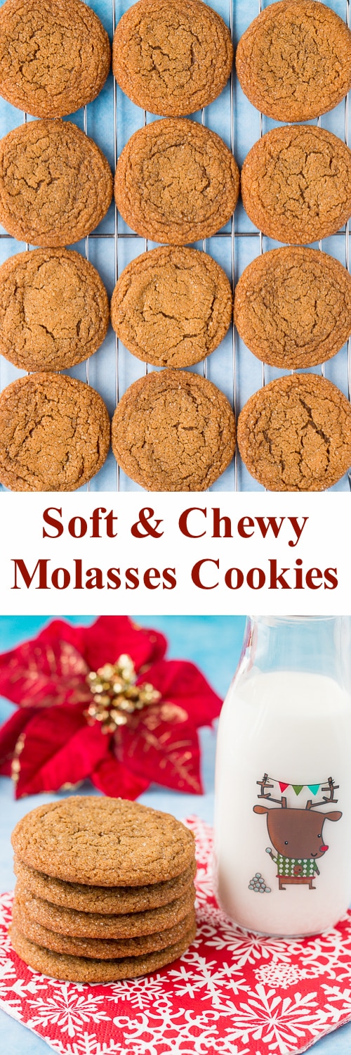 These molasses cookies are perfectly soft and chewy. They are lightly spiced and full of molasses flavor. #molassescookies #gingermolassescookies #softmolassescookies #bestmolassescookies #Christmascookies