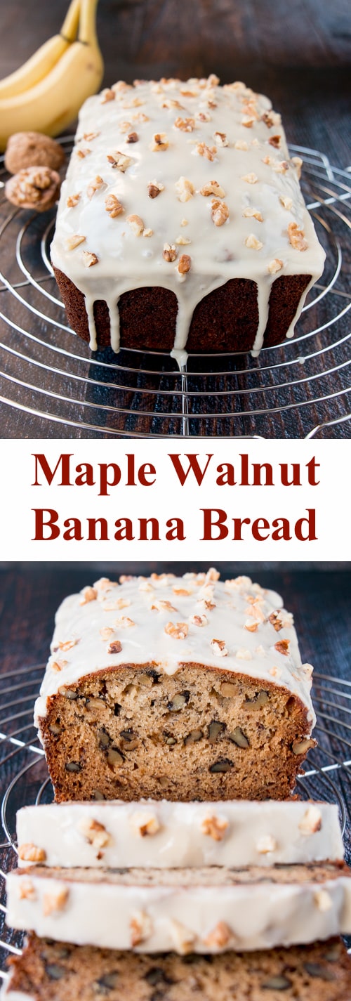 Moist banana bread meets the wonderful flavor of maple-walnut. #bananabread #maplewalnut #banananutbread #bananawalnutbread