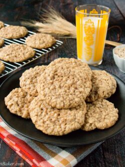 These simple soft and chewy oatmeal cookies are perfectly sweet and spiced with a hint of cinnamon. They are just like the ones grandma used to make. #oatmealcookies #chewyoatmealcookes #softoatmealcookies #oldfashionedoatmealcookies