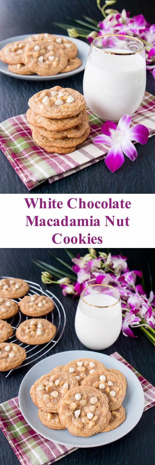 These ultra-chewy cookies are loaded with creamy white chocolate and heavenly macadamia nuts. #whitechocolatemacadamianutcookies #whitechocolatechipcookies #whitechocolatemacadamiacookies #softchocolatechipcookies #chewychocolatechipcookies