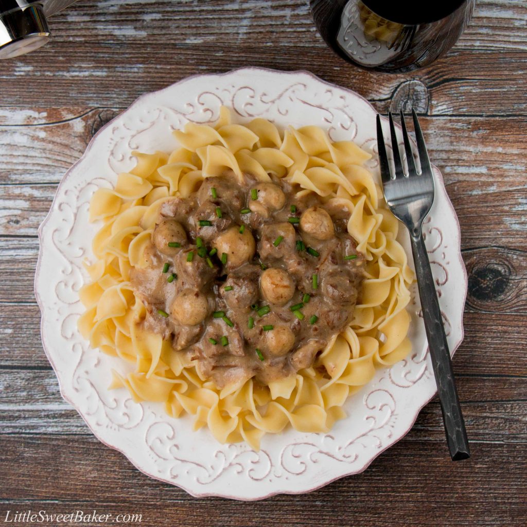 This easy one-pot meal features succulent chunks of beef in a creamy mushroom sauce. Cooking the beef in the Instant Pot makes it so tender and creates the most flavorful sauce you can imagine. #beefstroganoff #instantpotrecipe