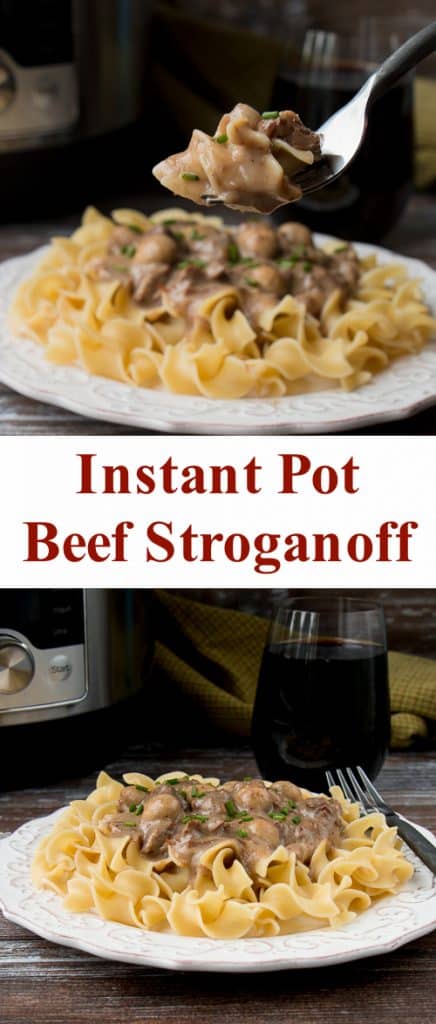 This easy one-pot meal features succulent chunks of beef in a creamy mushroom sauce. Cooking the beef in the Instant Pot makes it so tender and creates the most flavorful sauce you can imagine. #beefstroganoff #instantpotrecipe