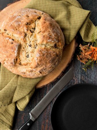 Made in under an hour from start to finish; this bakery quality bread is soft, moist and chewy with a wonderful crusty exterior. #Irishsodabread #raisinbread #easybreadrecipe