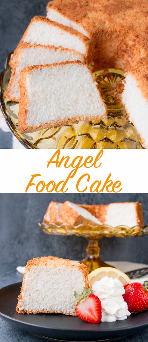 This moist, soft and fluffy angel food cake is a perfect summer dessert. It's light as air and is essentially fat-free! #angelfoodcake #easyangelfoodcake #angelfoodcakerecipe