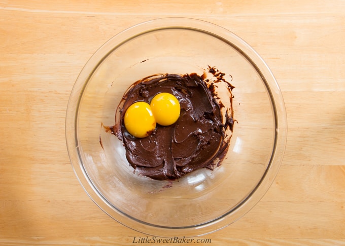 melted chocolate with two egg yolks