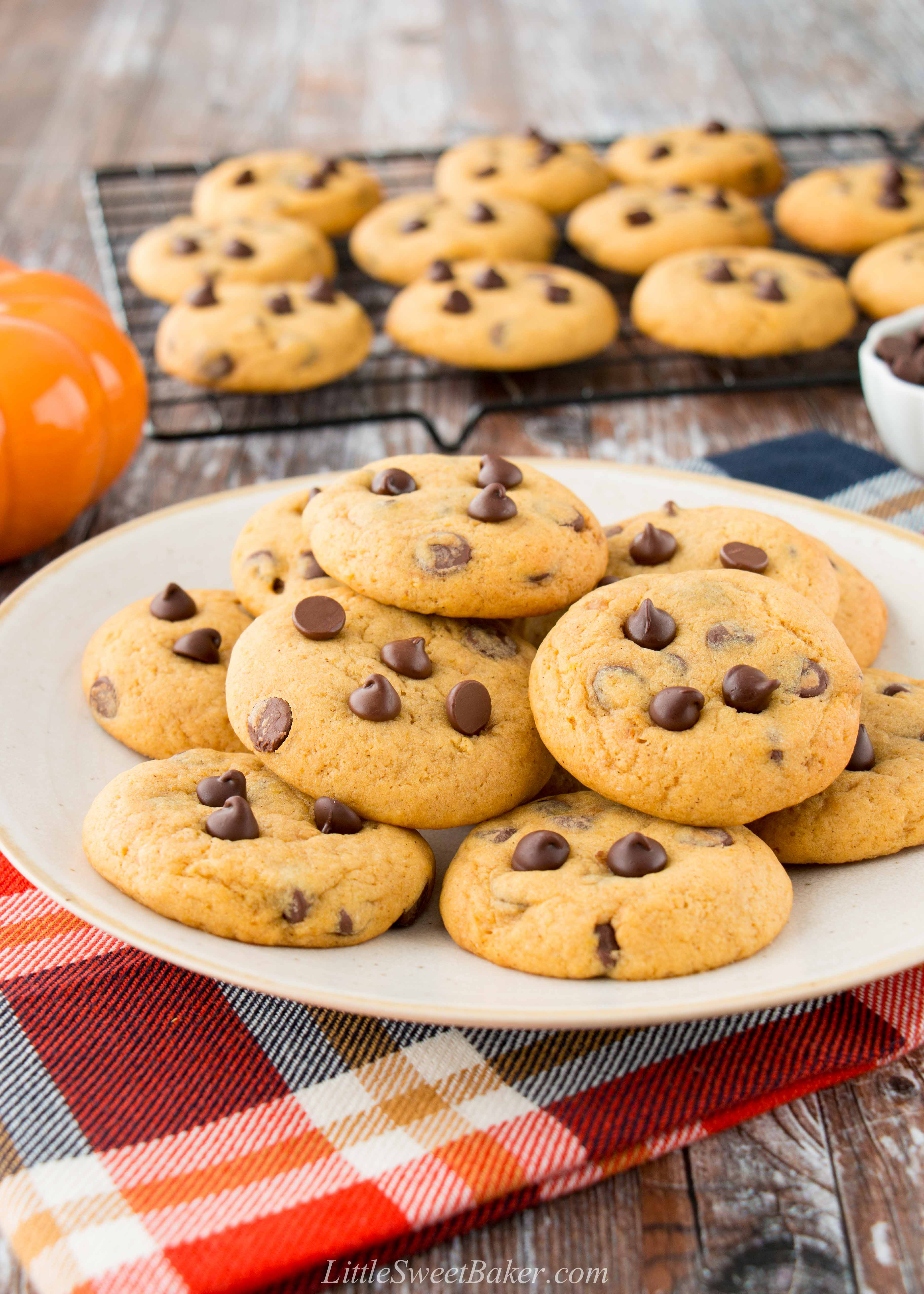 Chewy Pumpkin Chocolate Chip Cookies - Little Sweet Baker