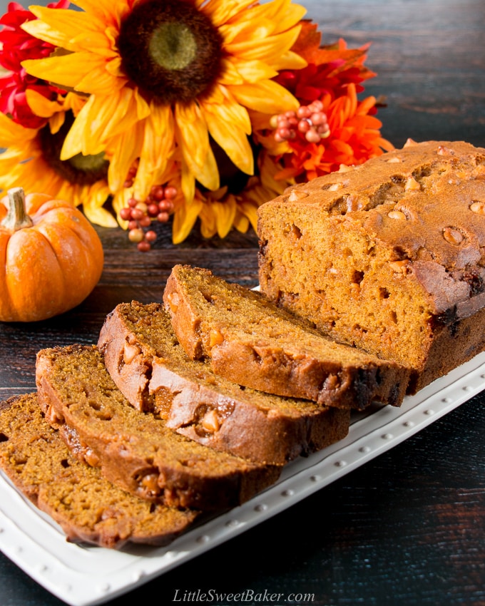 The flavor and aroma of butterscotch in this soft and moist pumpkin bread is absolutely intoxicating!. #butterscotch #pumpkinbread #pumpkinrecipe #fallbaking