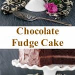 This supremely moist and tender chocolate cake is surrounded by a rich chocolate fudge frosting. It's the best chocolate cake you'll ever taste and uber easy to make! #chocolatecake #chocolatefudgecake #chocolatelayercake