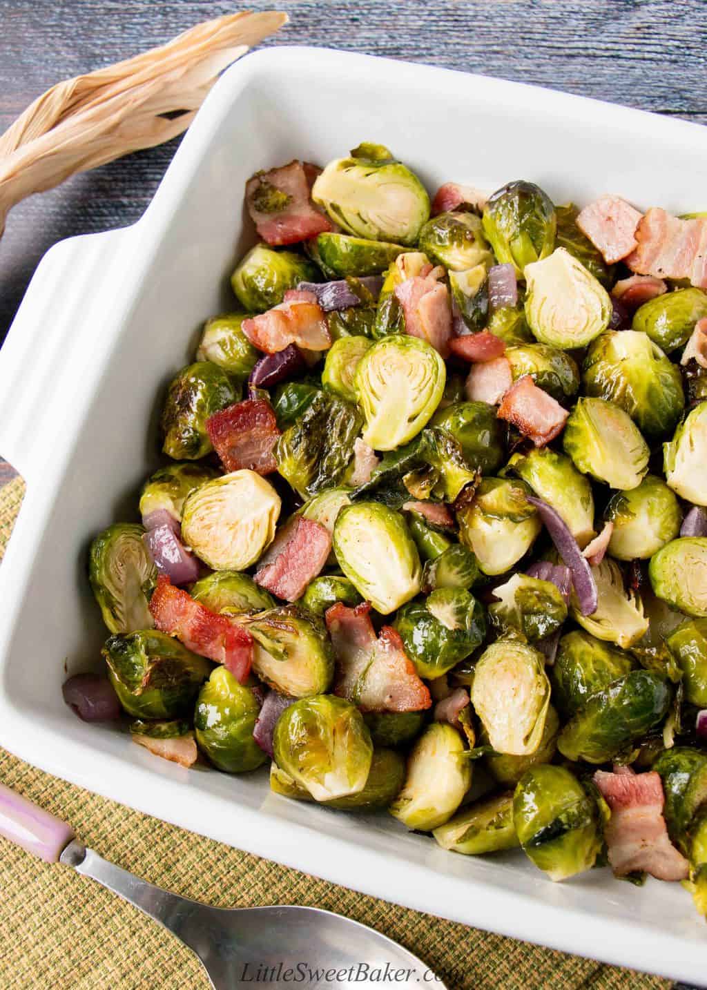 Roasted Brussels Sprouts with Bacon - Little Sweet Baker