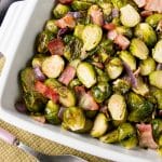 These easy one-pan roasted Brussels sprouts are a perfect side dish to any meal. The bacon adds a smokey flavor to the crispy and sweet caramelized Brussels sprouts. #roastedbrusselssprouts #Thanksgivingside #Thanksgivingrecipe
