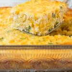 This custard-style corn casserole is sweet and creamy. It's made from scratch with no cornbread mix. #corncasserole #Thanksgiving #sidedish #recipe