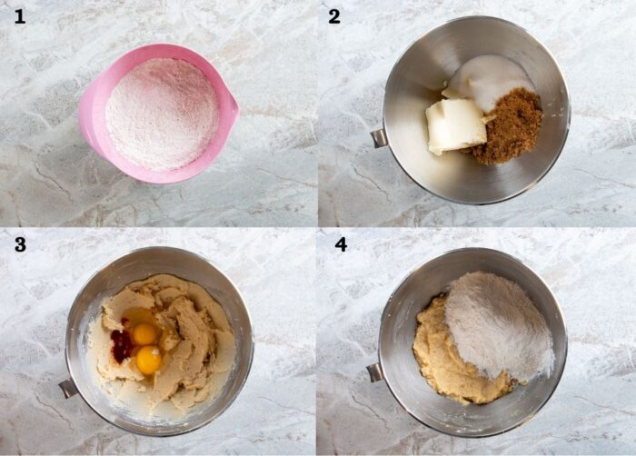 A process image of how to make snickerdoodle cookie dough.