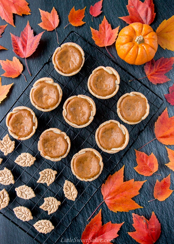 These individual mini pumpkin pies are creamy and perfectly flavored with pumpkin and spices. They are super easy to make and even easier to serve. #minipumpkinpie #individualpumpkinpies #Thanksgivingdessert