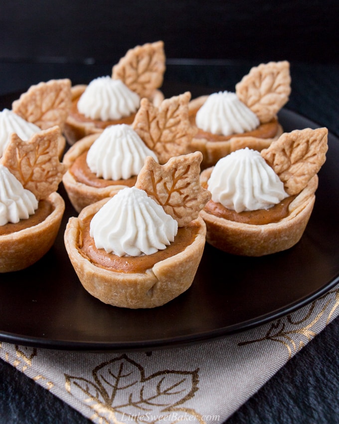 These individual mini pumpkin pies are creamy and perfectly flavored with pumpkin and spices. They are super easy to make and even easier to serve. #minipumpkinpie #individualpumpkinpies #Thanksgivingdessert