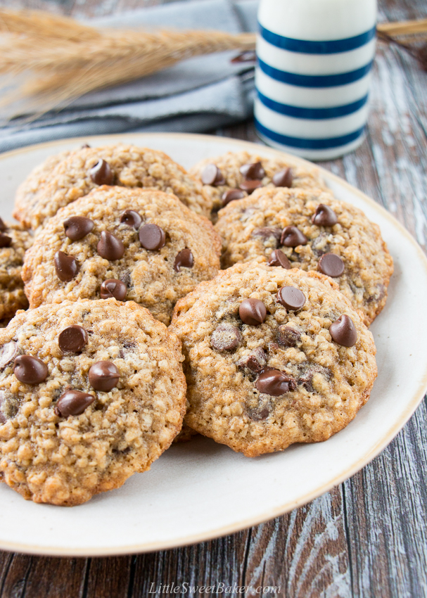 A plate of oatmeal chocolate chip cookies