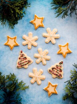 These soft baked sugar cookies are buttery, not too sweet, and taste amazing! They are just as fun and easy to make as they are to eat. #sugarcookies #cutout #recipe #Christmascookies