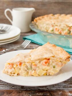 slice of chicken pot pie on a plate