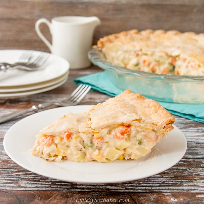 slice of chicken pot pie on a plate