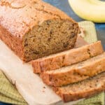 This healthy banana bread is moist, dense and naturally sweet. It's made with whole wheat flour, extra-virgin olive oil and honey for wholesome goodness without sacrificing taste. #healthybananabread #wholewheatbananabread #nosugar