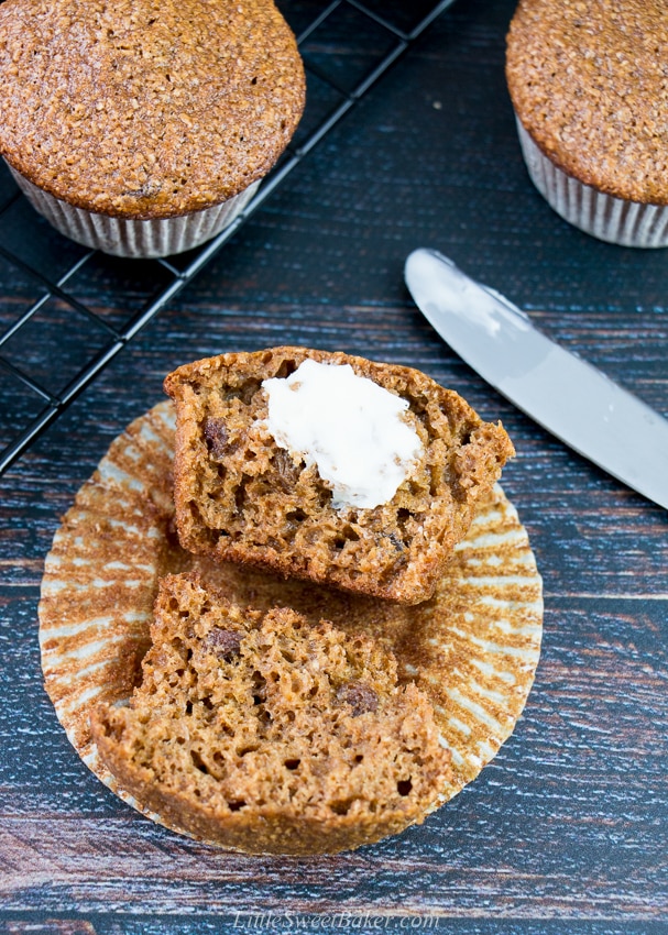 These raisin bran muffins are soft, moist and good for you. They are low in fat and packed with fiber to help keep you regular. #branmuffinrecipe #healthybranmuffins #raisinbranmuffins #breakfast #snack