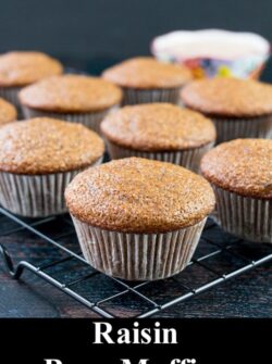 raisin bran muffins on a cooling rack