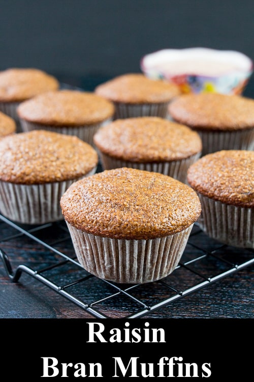 raisin bran muffins on a cooling rack