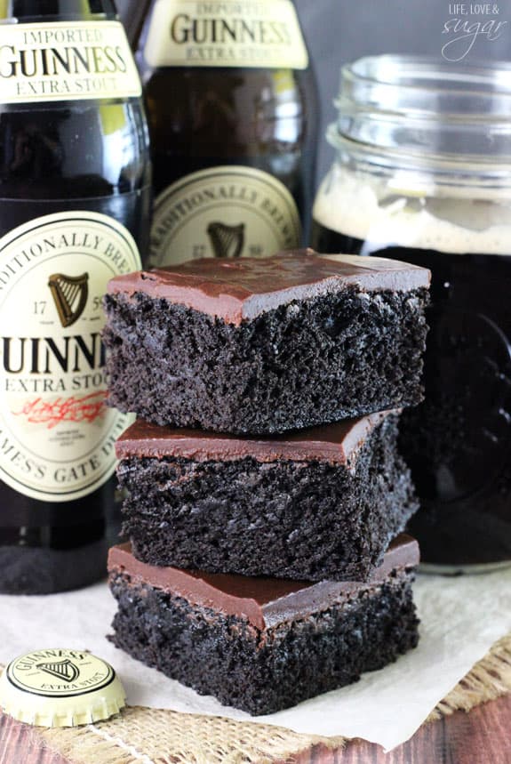 a triple stack of Guinness brownies