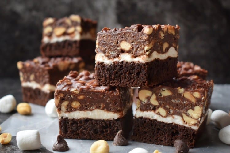 stacks of rocky road brownies