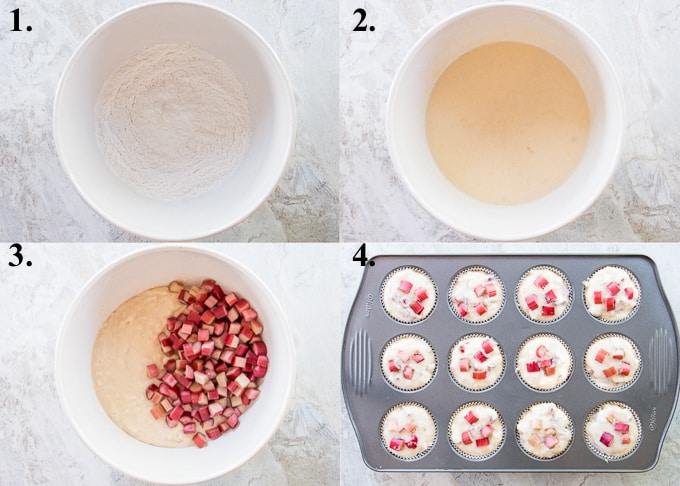 how to make rhubarb muffins steps 1-4