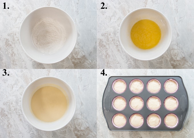 how to make moist vanilla cupcakes steps 1-4