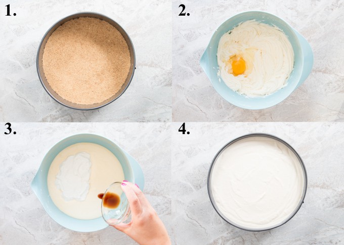 picture collage of how to make a cheesecake