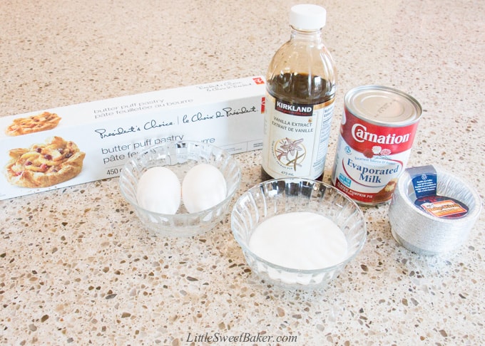 a picture of ingredients needed to make Chinese egg tarts