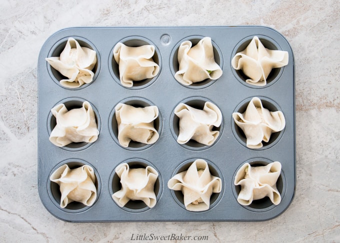 turkey rangoon in a mini muffin pan ready to be baked