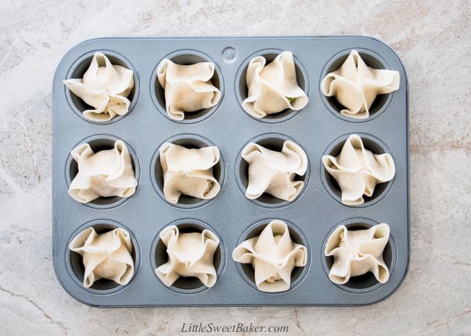 turkey rangoon in a mini muffin pan ready to be baked