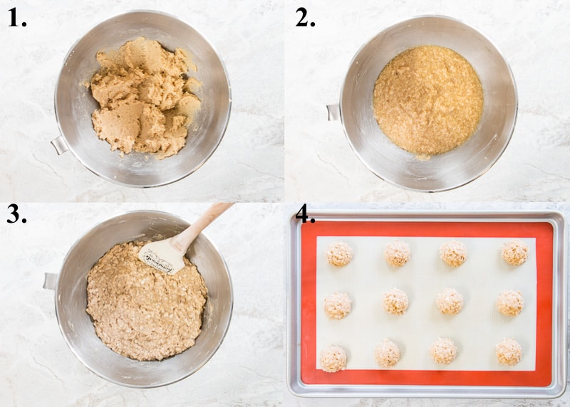 A picture collage of how to make banana oatmeal cookies