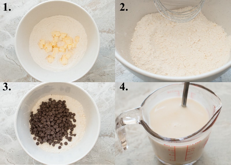 steps 1-4 how to make chocolate chip scones