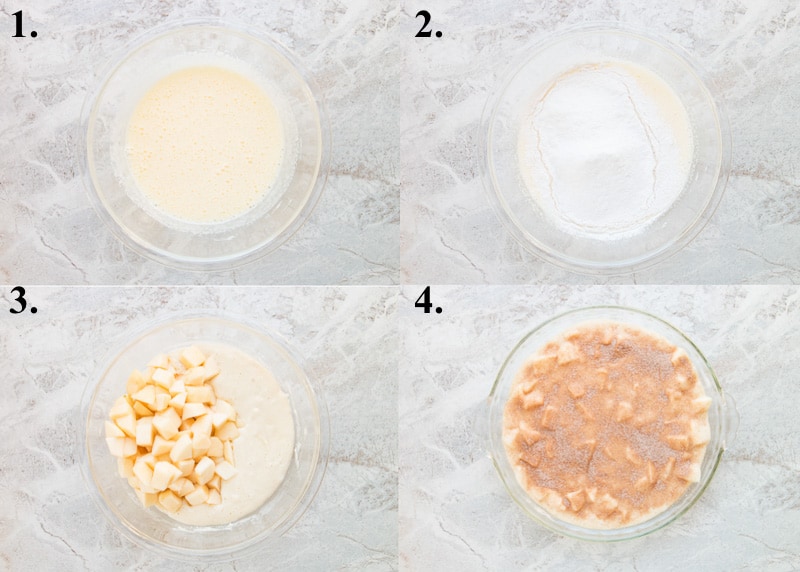 Process picture collage of how to make apple cinnamon cake.