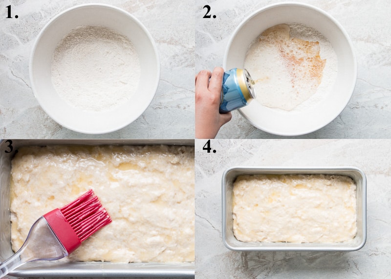 Process picture collage of how to make beer bread.