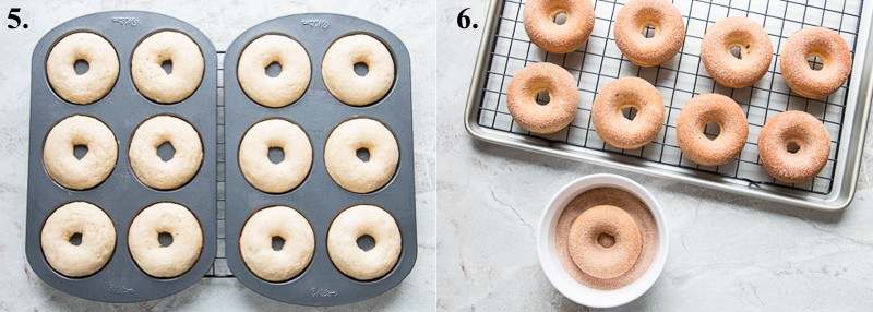 Old-fashioned donuts baked then dipped in cinnamon-sugar.