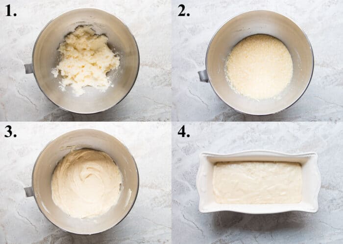 Picture collage of how to make lemon loaf.