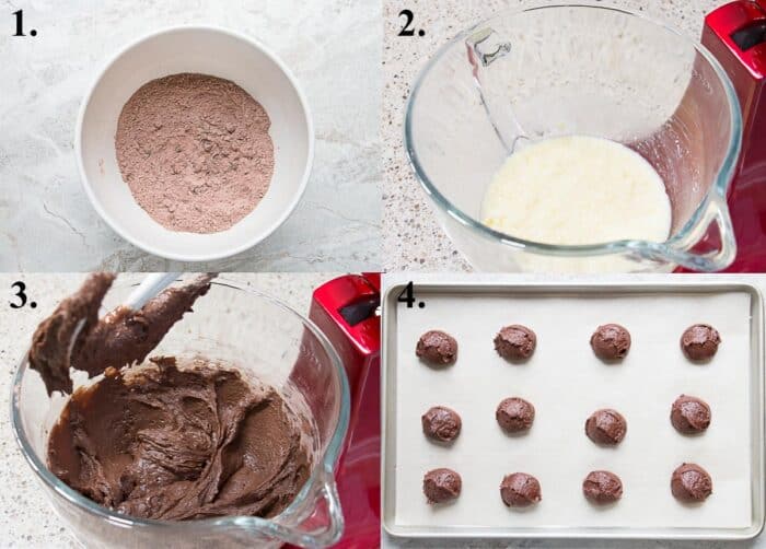 Pictures of how to make chocolate whoopie pie batter.