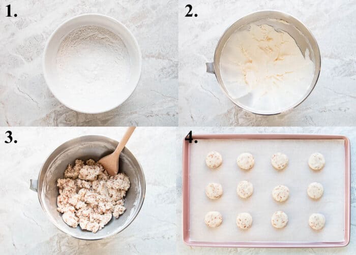 A picture collage of how to make toffee shortbread cookies.