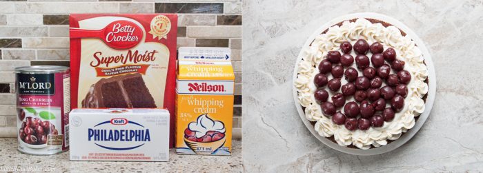 Ingredients to make easy black forest cake.