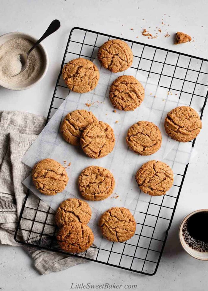 Healthy peanut butter cookies on a cooling rack.