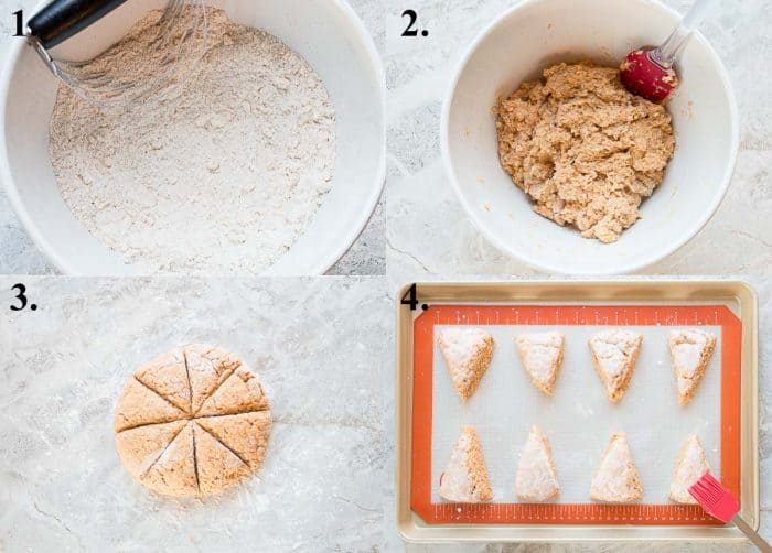 A picture collage of how to make pumpkin scones