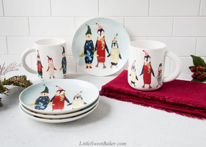 Natale penguin plates and mugs from Williams Sonoma