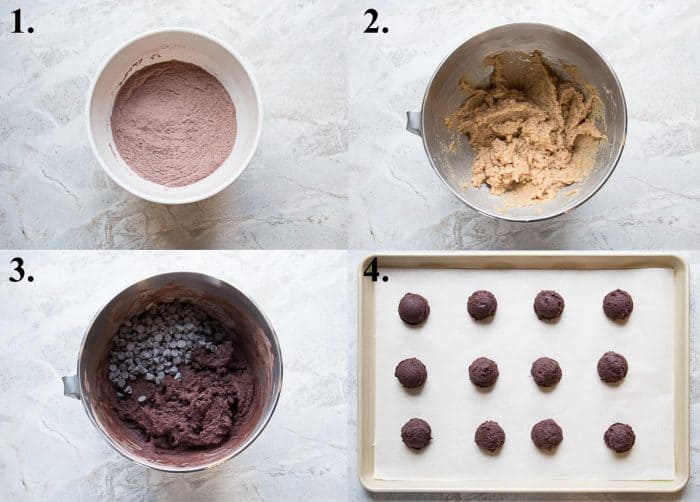 process pictures of how to make double chocolate peppermint cookies