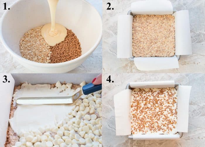 picture collage of how to make skor bars with ritz crackers and white chocolate