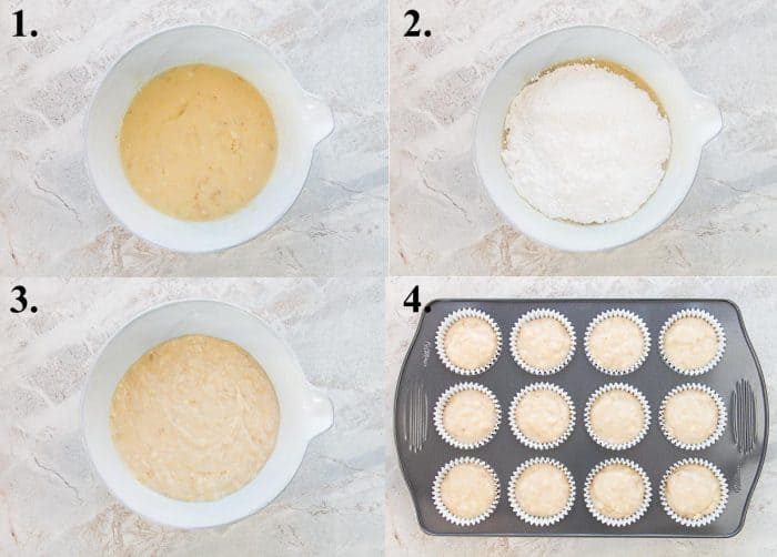process shots of how to make easy one-bowl banana muffins